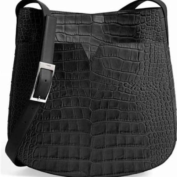 Vince Dark Blue Crocodile Leather Embossed Calf Skin Crossbody Bag Purse - Picture 2 of 9